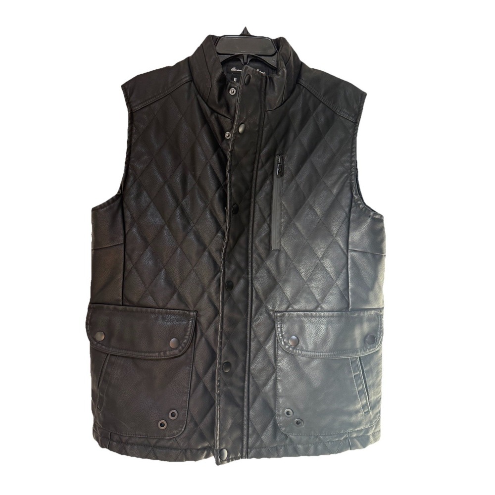 Fried Denim Quilted Vest Womens Large Black Full‎ Zip Gorpcore Faux Leather